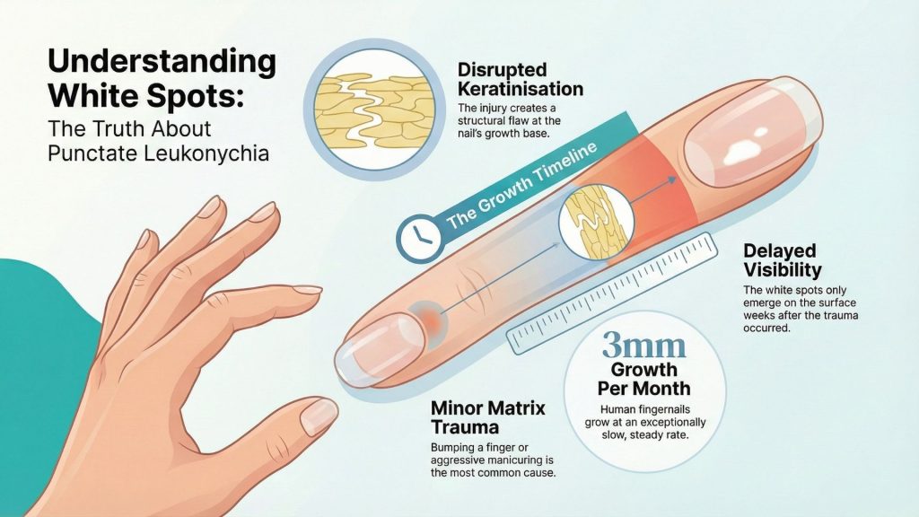 White Spots Appearing on Nail Surface The Most Common Cause